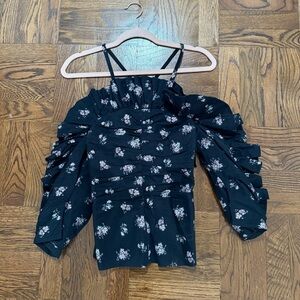 Rebecca Taylor Black Floral Ruffled Blouse